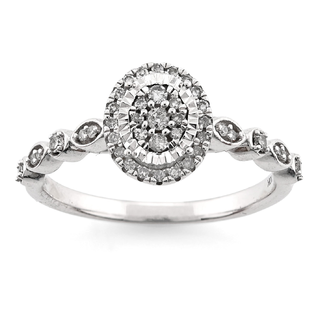 10K White Gold 0.20CT Natural Diamond Oval Shape Women Band Ring — view 2
