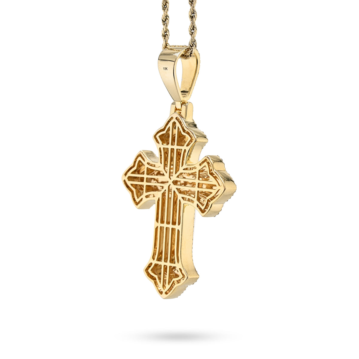 10K Yellow & White Gold 5 CT Natural Diamond Religious Cross Pendant Men Women Charm — view 8