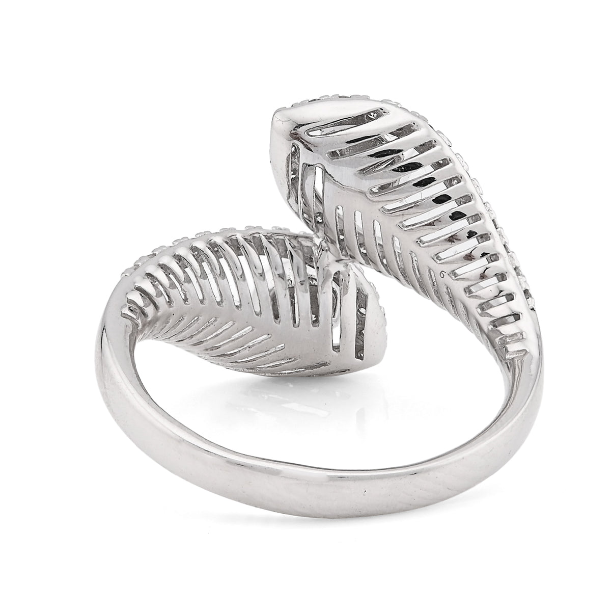 14K White gold 0.50CT natural Diamond Womens Leaf shape Bypass Ring — view 4