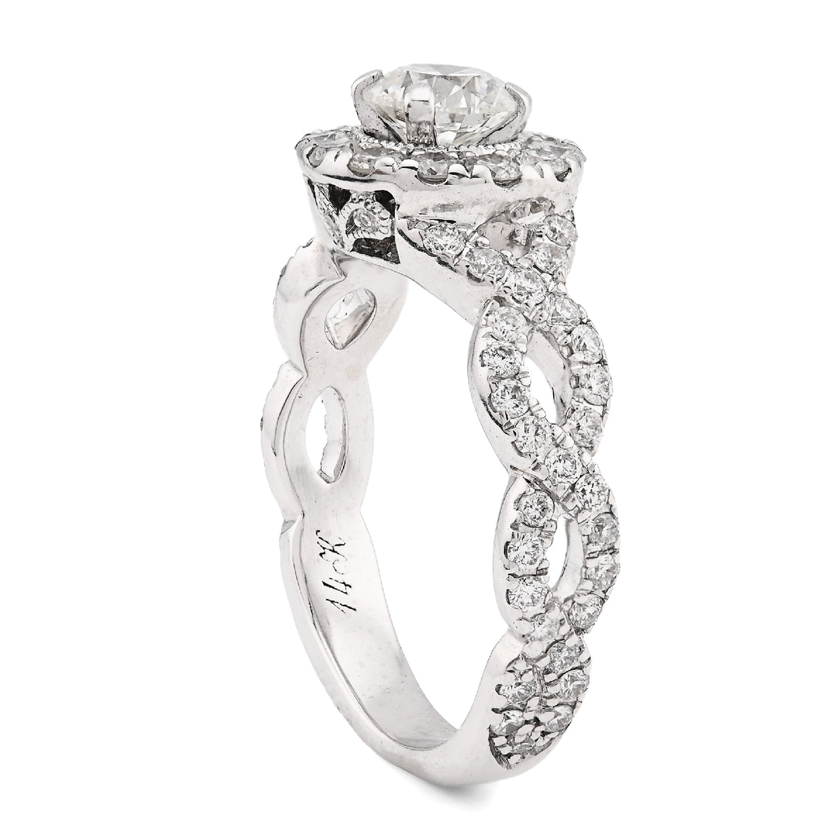 14K White Gold Women 2CT Round Solitaire Natural Diamond Infinity link Wedding Ring — view 5