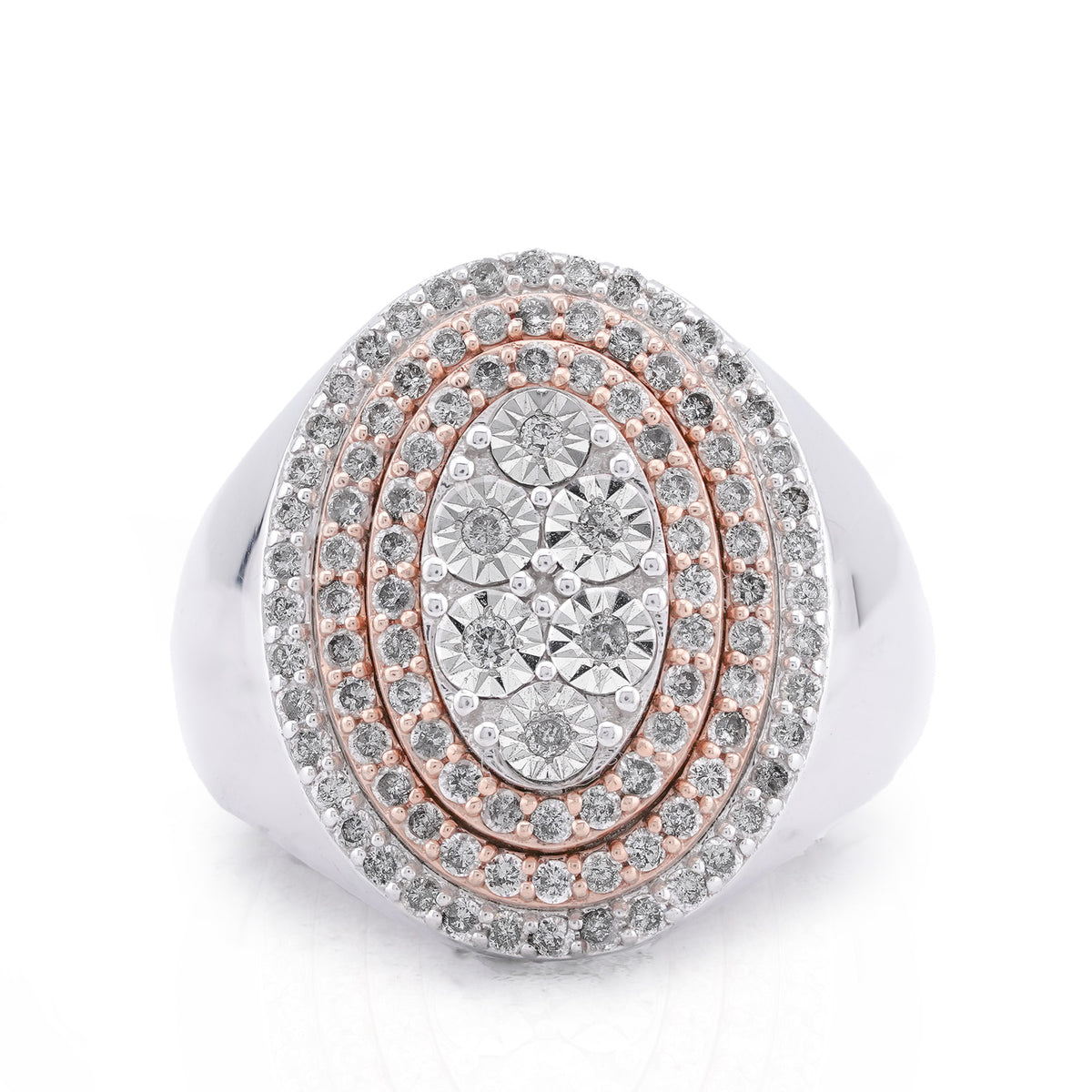 Oval Halo Three Tone 1ct Natural Diamond 10K Gold Men Ring