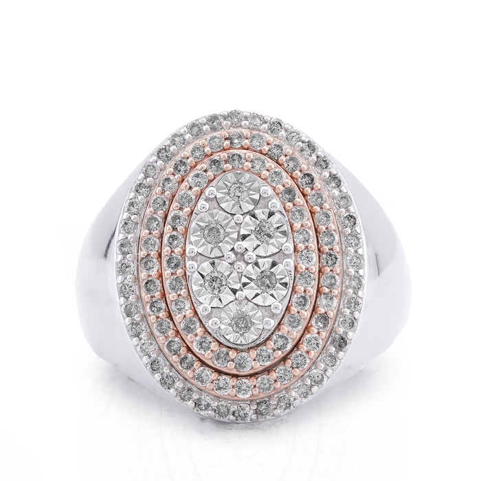 Oval Halo Three Tone 1ct Natural Diamond 10K Gold Men Ring