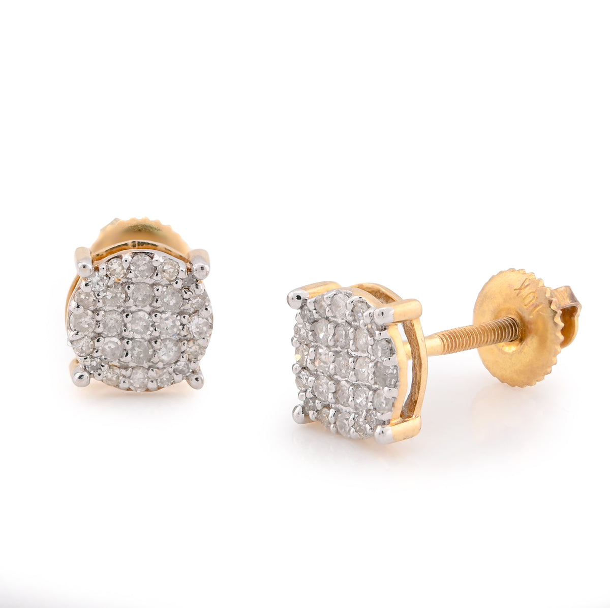 10K Yellow Gold 0.40 CT Natural Diamond Round Flat Studs Men Women Earrings — view 3