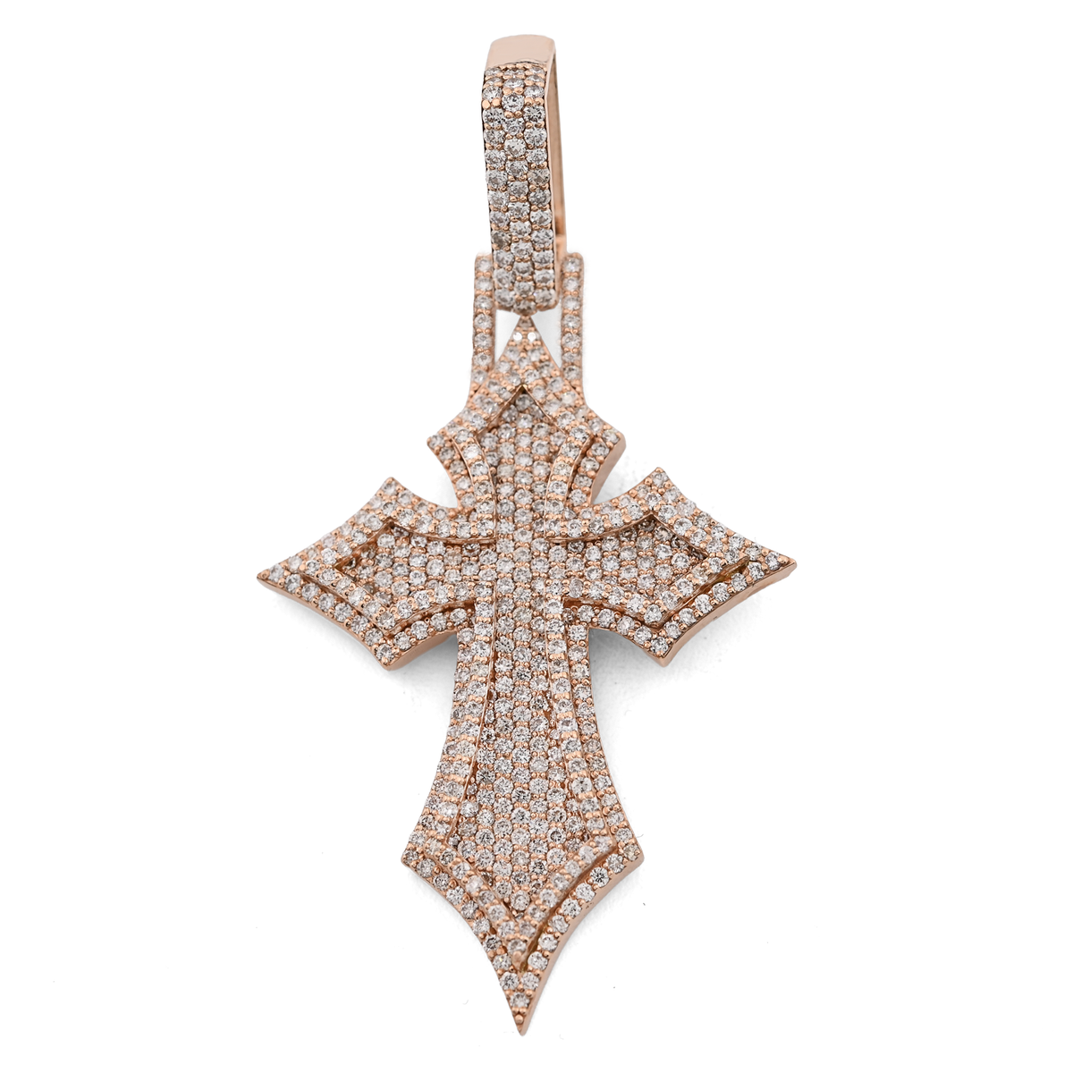 14K Rose Gold 4.27 CT Natural Diamond Religious Cross Pendant 23.1 g Men Charm — view 1