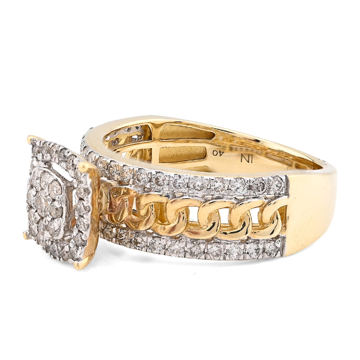 10K Yellow Gold 1.25CT Natural Diamond Cuban Link Square Women Ring — view 4