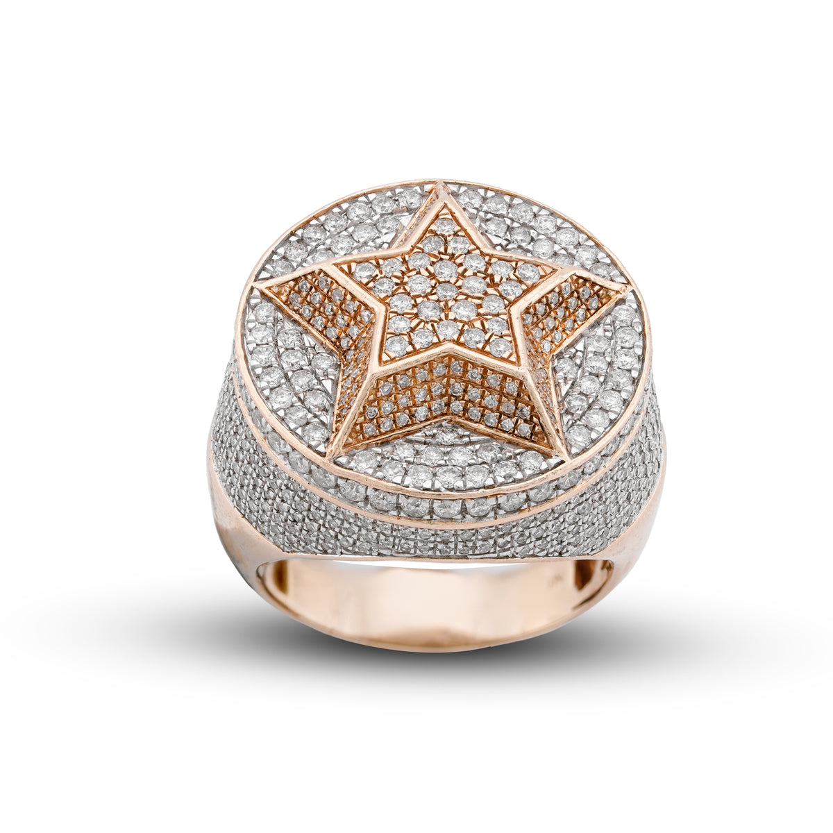 Star Circular Ring 1.3CT Natural Diamond 14KT Yellow Gold Men Ring