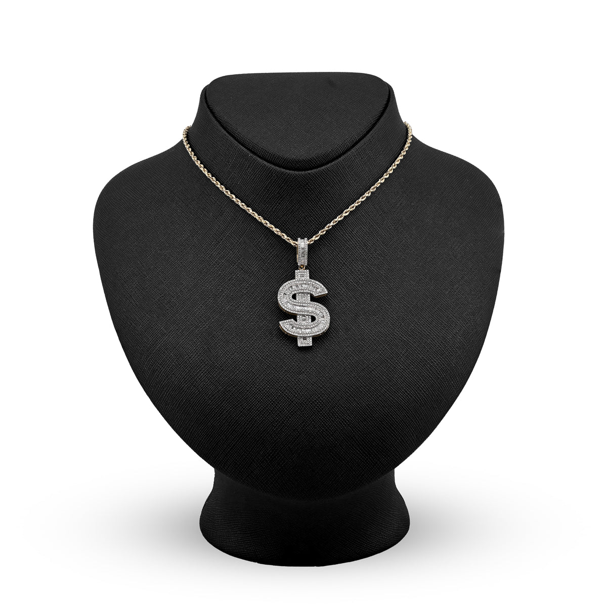 10K yellow Gold 1.40 CT Natural Diamond "$" Sign Charm Men 48.5 MM Pendant 7g — view 11