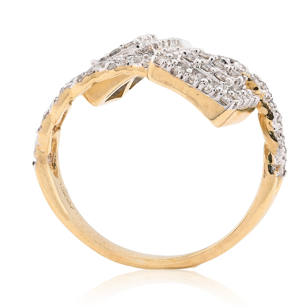 10K Yellow Gold 0.75CT Natural Diamond Split Shank Round/Baguette Twin Square Women Ring — view 6