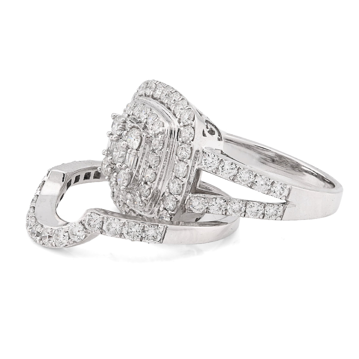 14K White Gold 1.98CT Natural Diamond Round/Baguette Big Square Women Ring Wedding Band — view 2