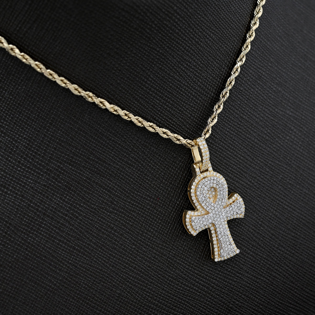 10K Yellow & White Gold 2 Tone 0.88CT Natural Diamond Egyptian Cross Pendant 1.4" Men Women Charm — view 8