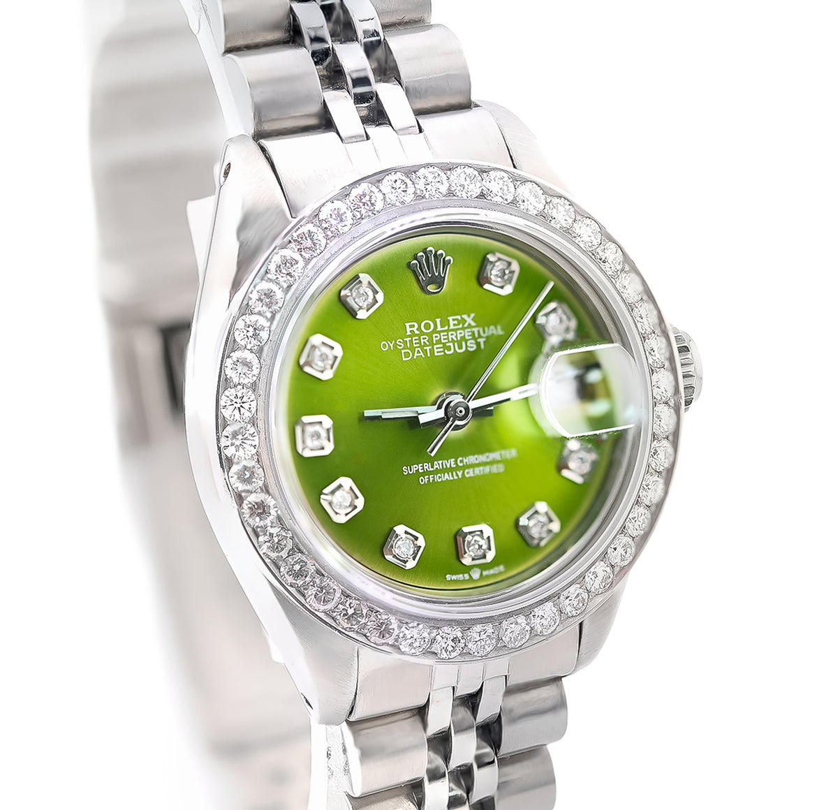 26MM Rolex Datejust All original Stainless Steel 1Ct natural Diamond Bezel Green Face Jubilee Band Watch — view 2