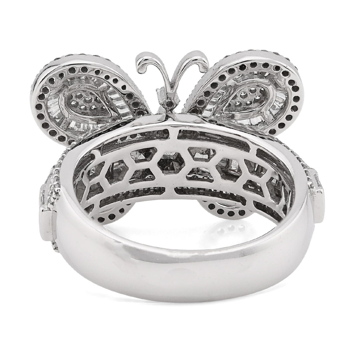 10K White Gold 1.80CT Natural Diamond Round/Baguette Butterfly Women Band 8.2g Ring — view 4