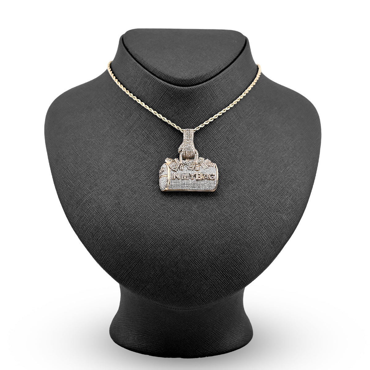 10K Yellow Gold 5CT Natural Diamond "IN MY BAG" Women Purse Hand Bail Pendant — view 3