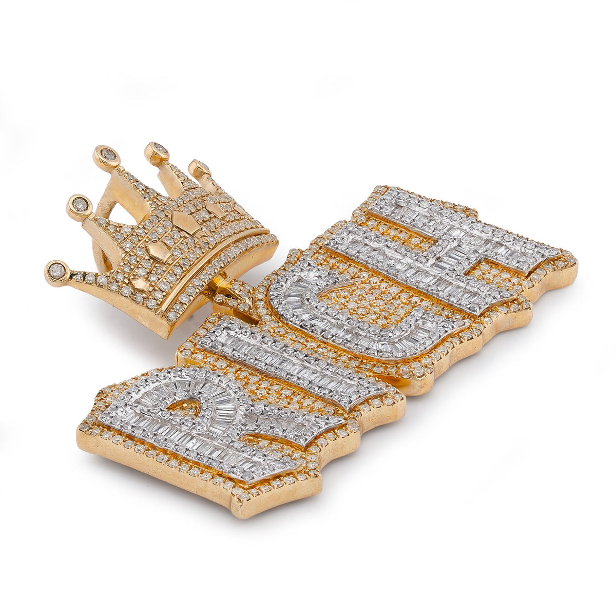 10K Yellow Gold RICH Crown Pendant 5CT Natural Diamond Men Women Charm — view 9