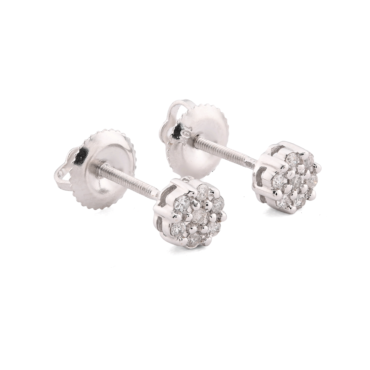 10K White Gold 0.11 CT Natural Diamond Flower Stud Men Women Earrings — view 2