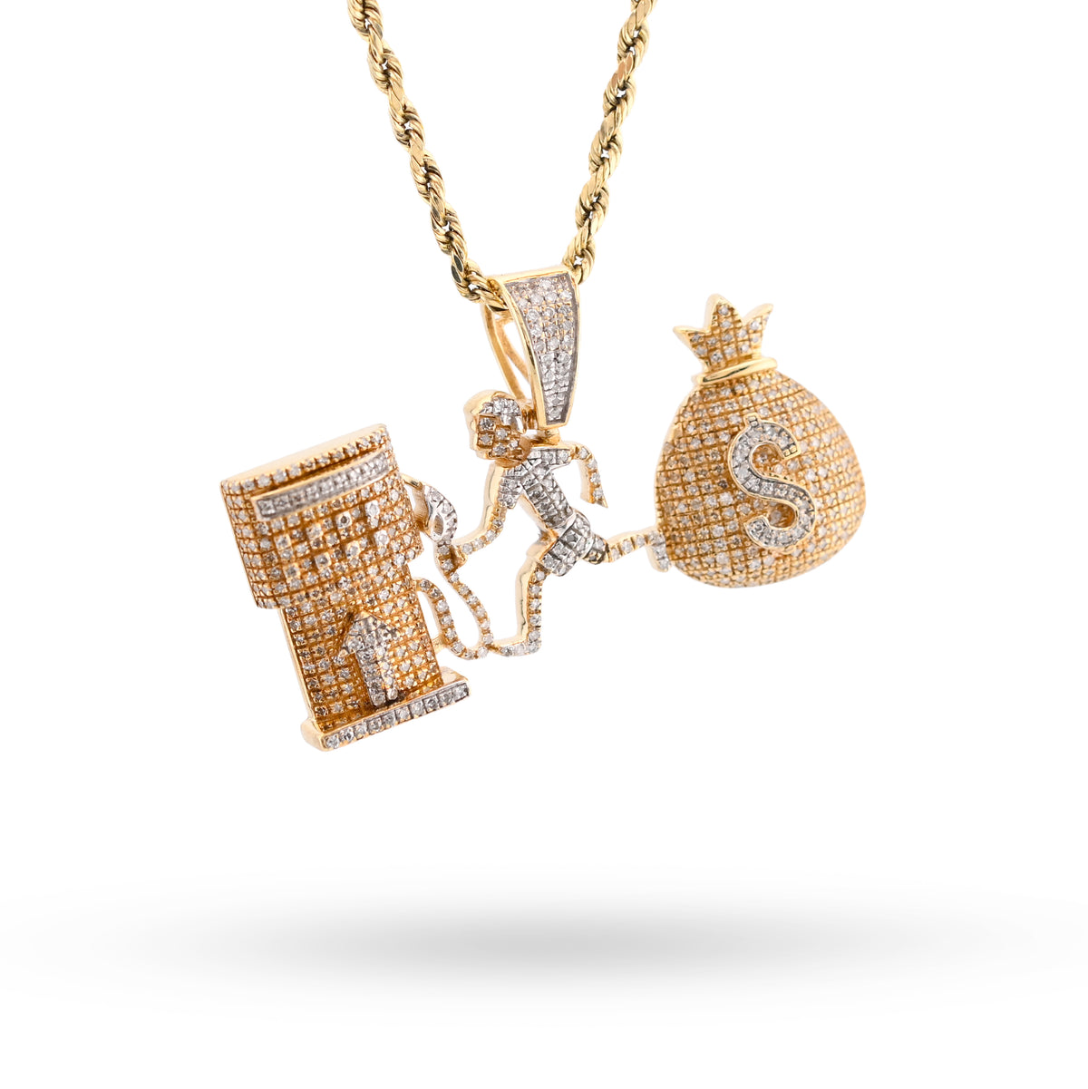 10K Yellow Gold Custom "Pump Human Money Bag" 0.86CT Natural Diamond Pendant Charm — view 2