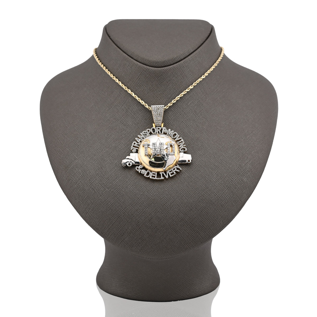 10K Yellow Gold "Transport, Moving & Delivery" Globe Truck 2CT Natural Diamond Men Pendant Charm — view 4