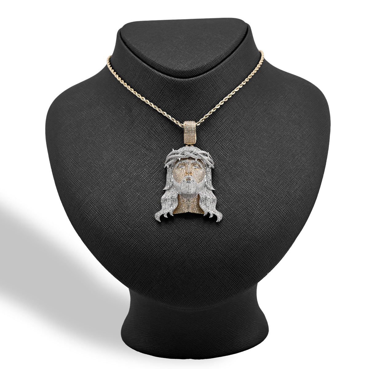 10K Yellow Gold 3.75 CT Natural Diamond Jesus Head  Pendant Religious Men Charm — view 3