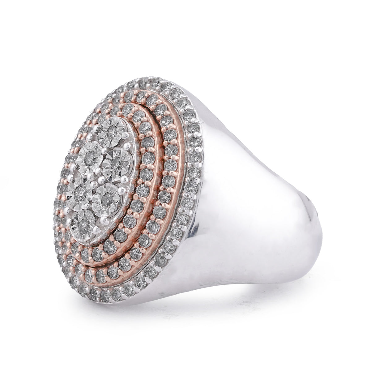 Oval Halo Three Tone 1ct Natural Diamond 10K Gold Men Ring