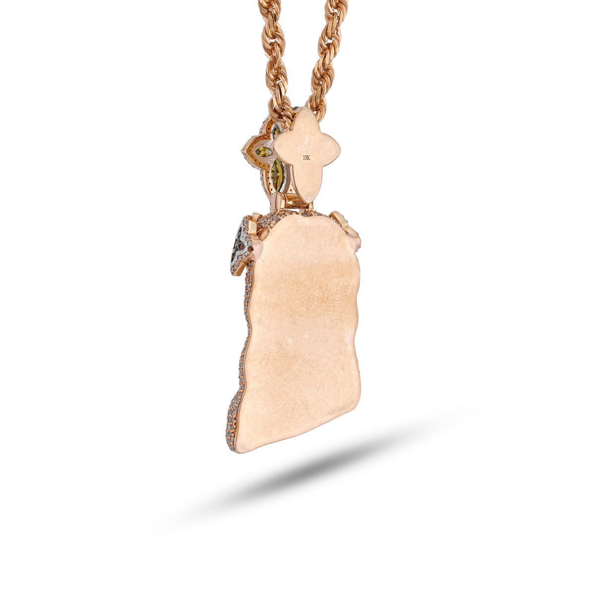 Jesus Charm w/ Clover Bail 2.6ct Natural Diamond 10K Gold Men Pendant