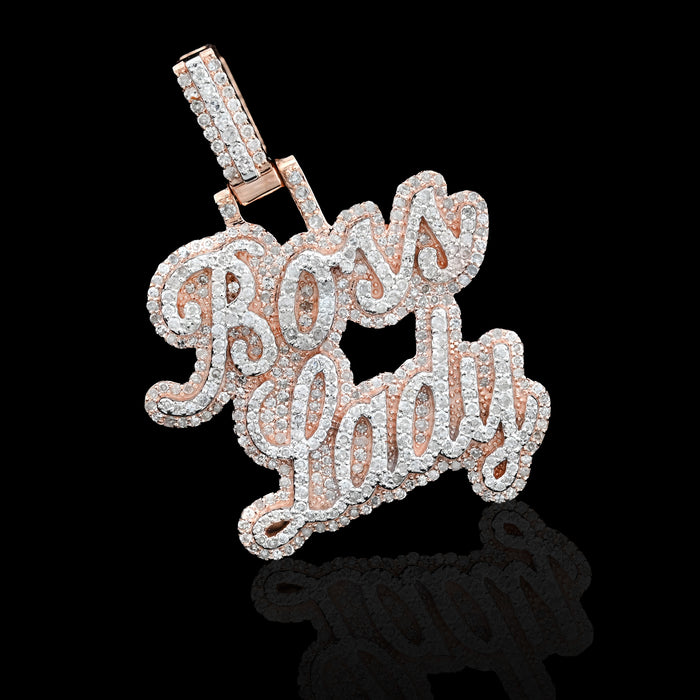 10K Rose Gold 1.12 CT Natural Diamond "BOSS LADY" Pendant Women 36 MM — view 2