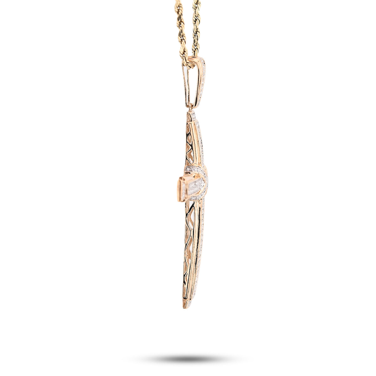 10K Yellow Gold 1.75CT Natural Diamond Cross Religious Charm Men Women Pendant 2.4" — view 5