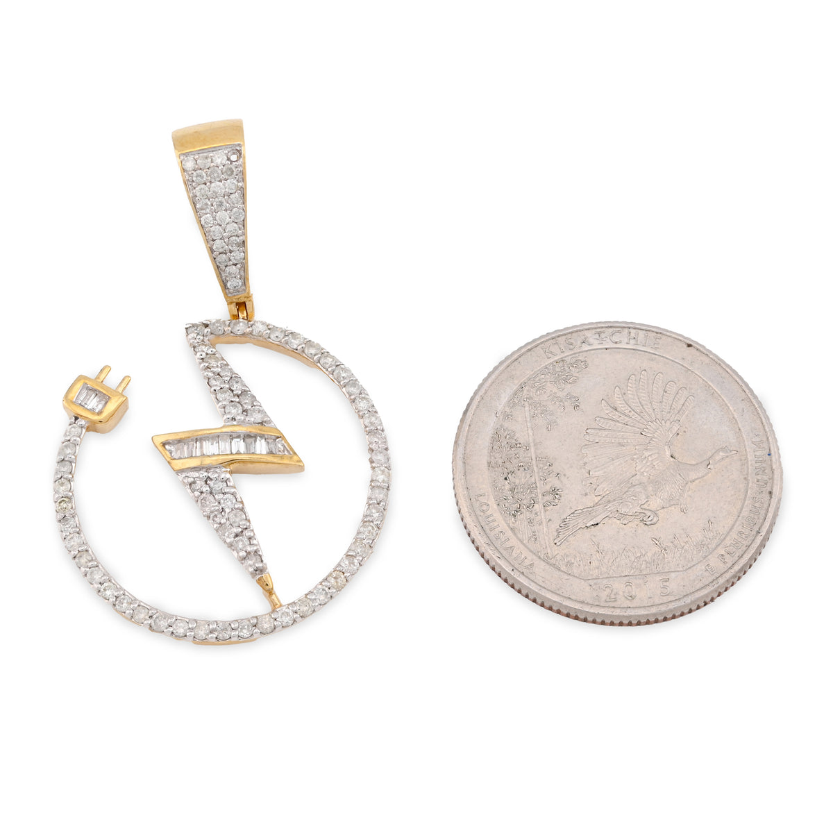 10K Yellow Gold 0.75CT Natural Diamond "Electric Plug" Shock sign Men Women 1.58" Pendant — view 8