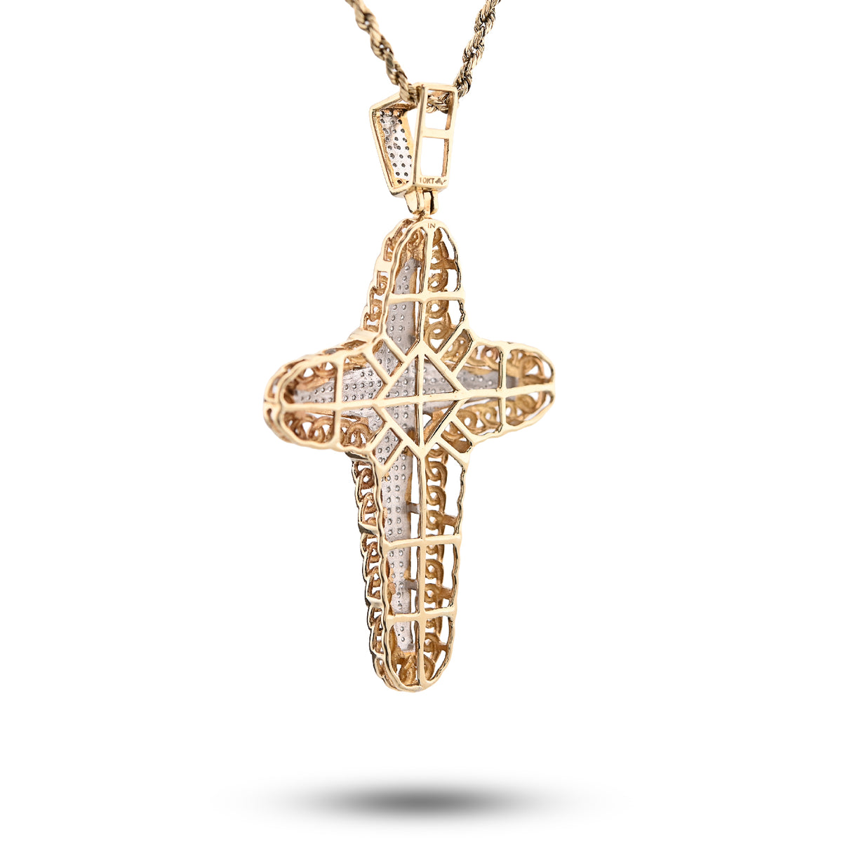 10K Yellow Gold 0.50Ct Natural Diamond Chain Link Edge Cross Religious Men Charm Women Pendant — view 6