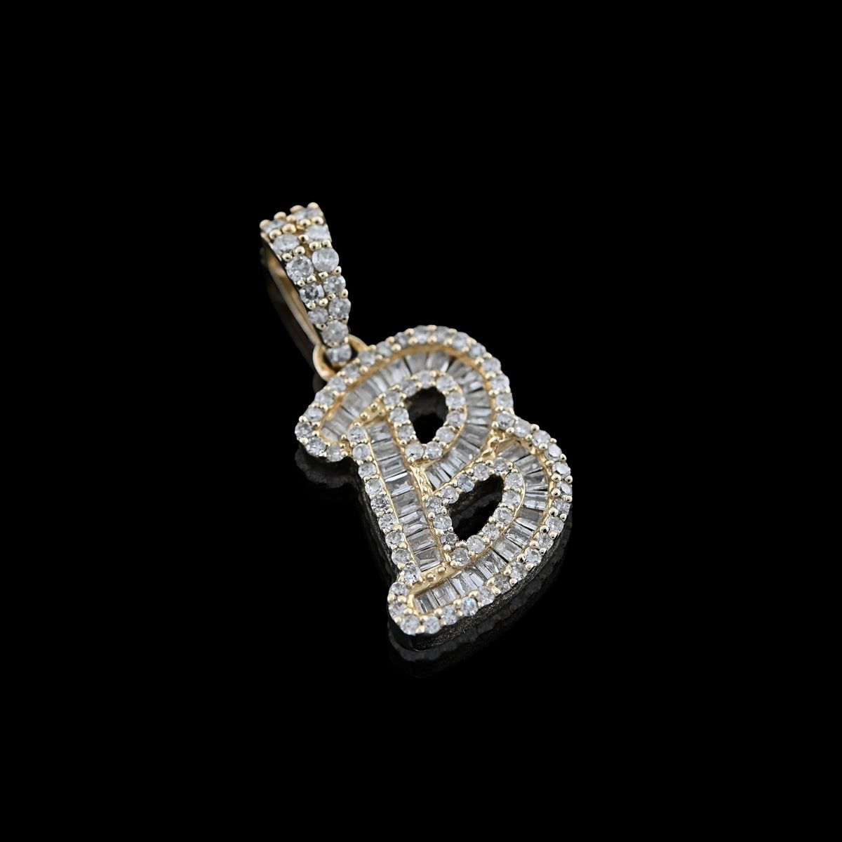 10K Yellow Gold 3/8 CTW Natural Diamond "B" Initial Pendant Round/Baguette Diamond CHarm — view 8
