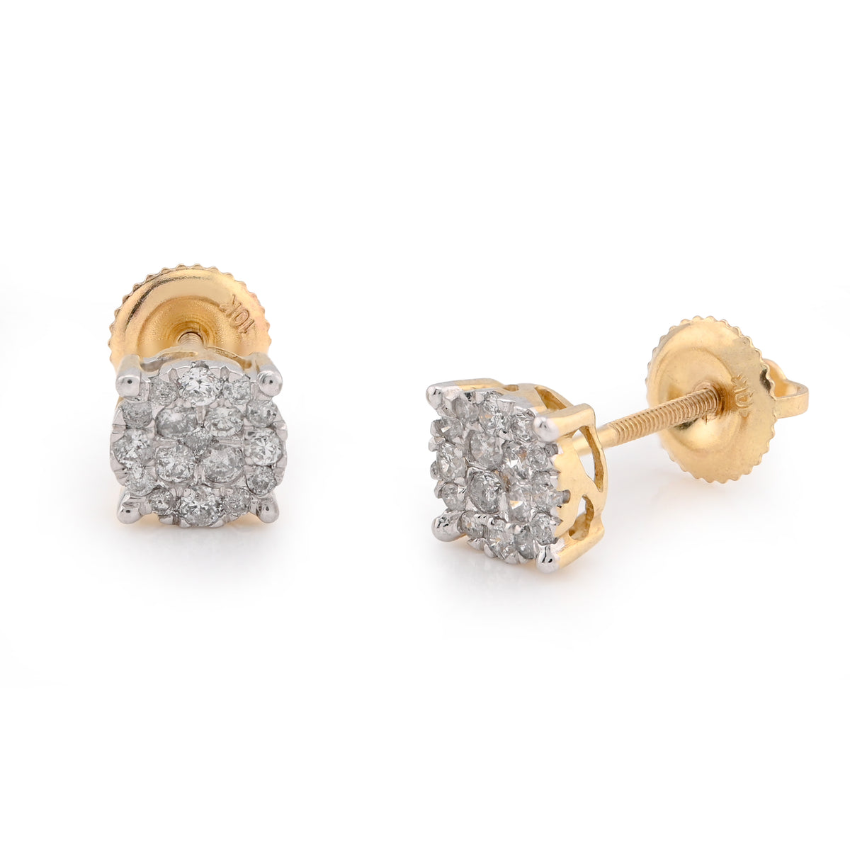 10K Yellow Gold Flower Cluster Earrings 0.36CT Natural Diamond Men Women Studs — view 3