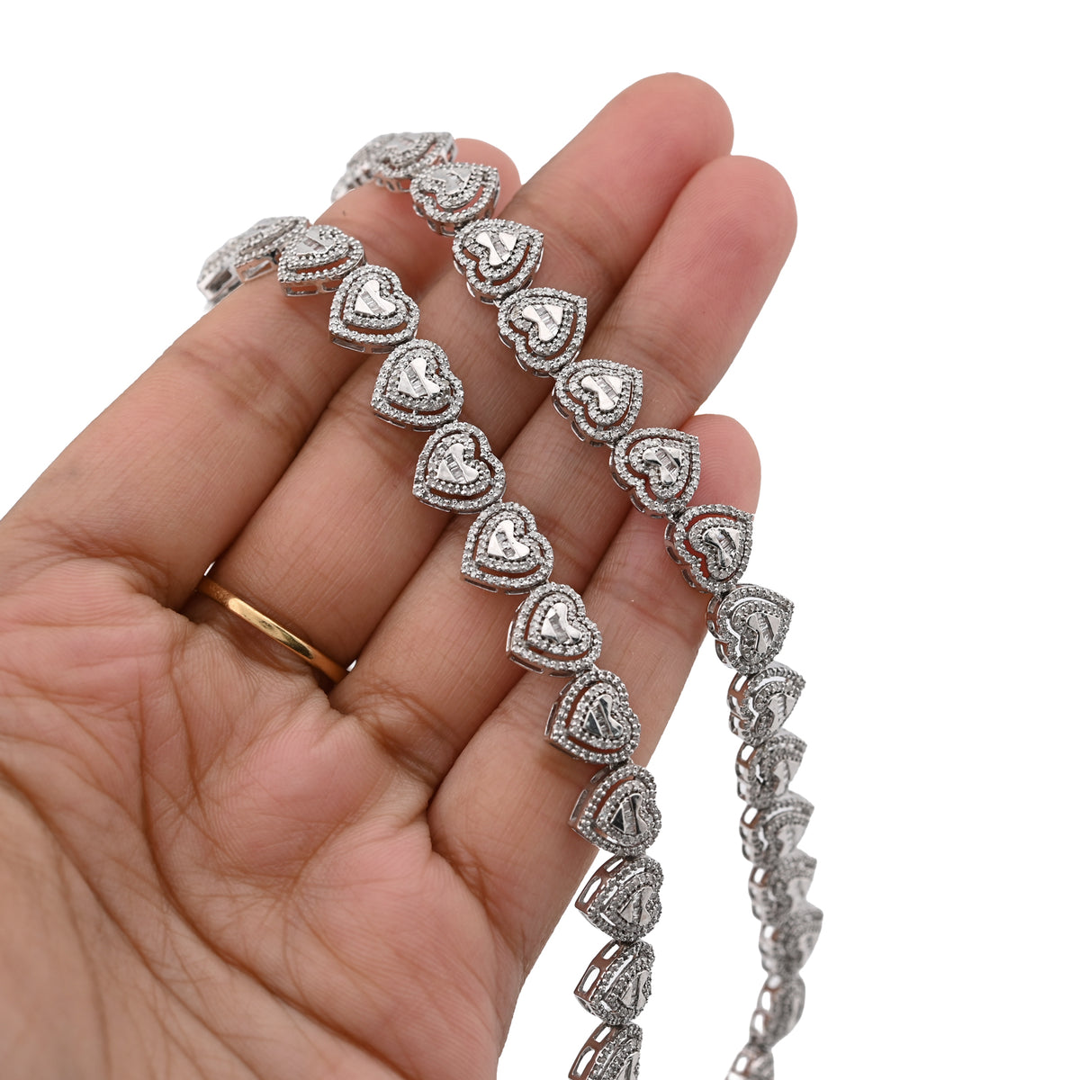 925 SS 6 CT Natural Diamond Heart Shape link Necklace Women Chain — view 3