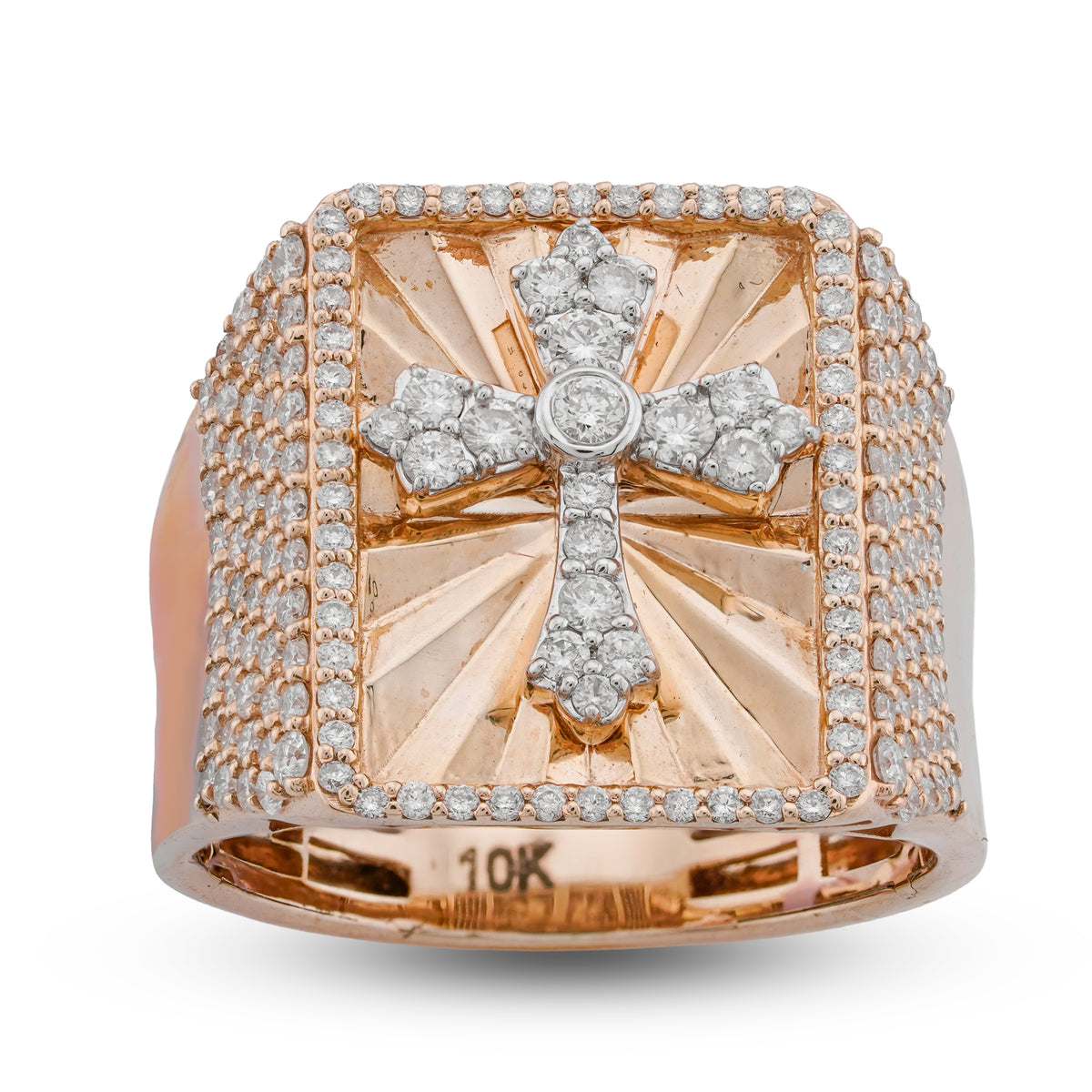 Cross Rectangular Ring 1.65CT Natural Diamond 10K Yellow Gold Men Ring