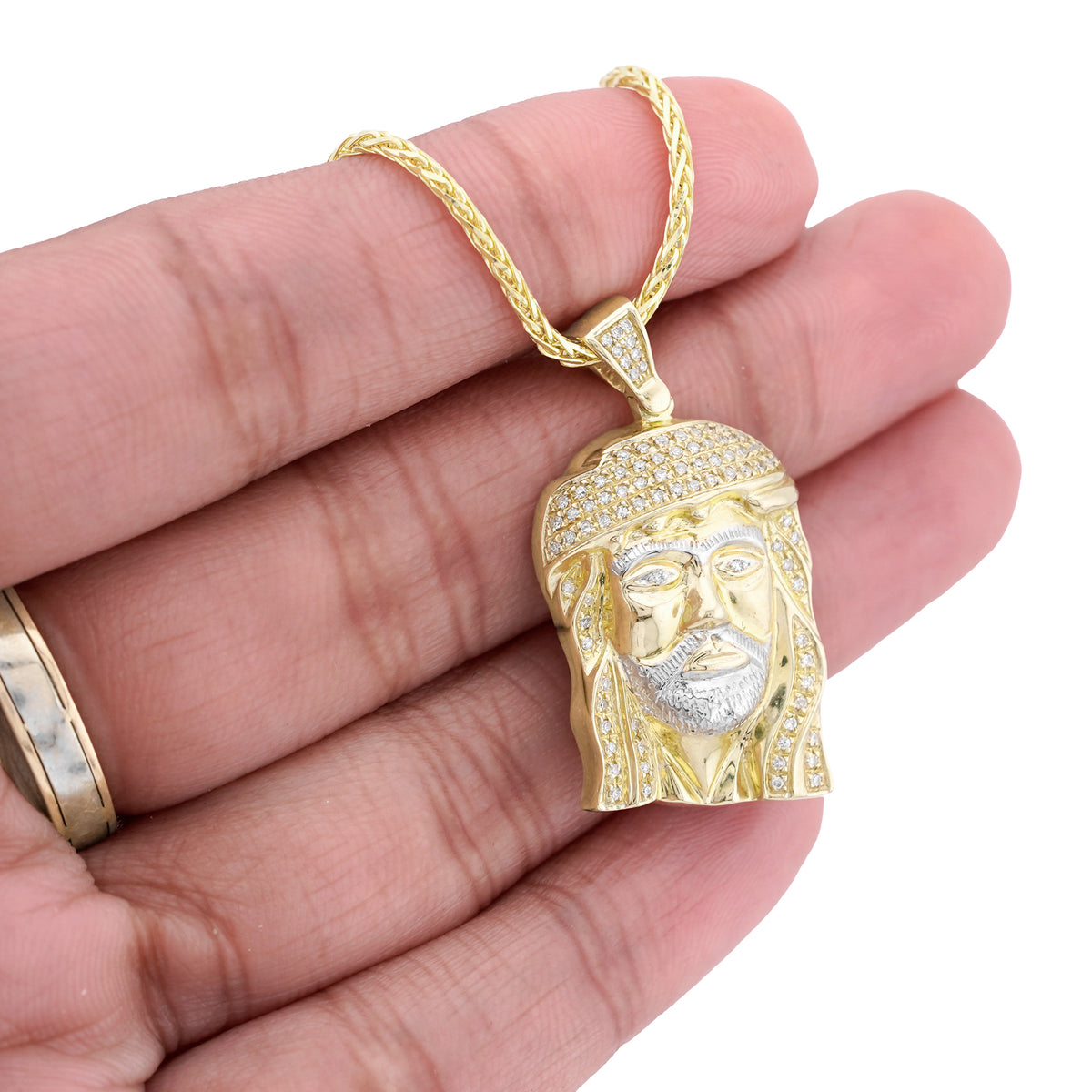 Jesus Head Charm 0.2ct Natural Diamond 10K Gold Men Women Pendant