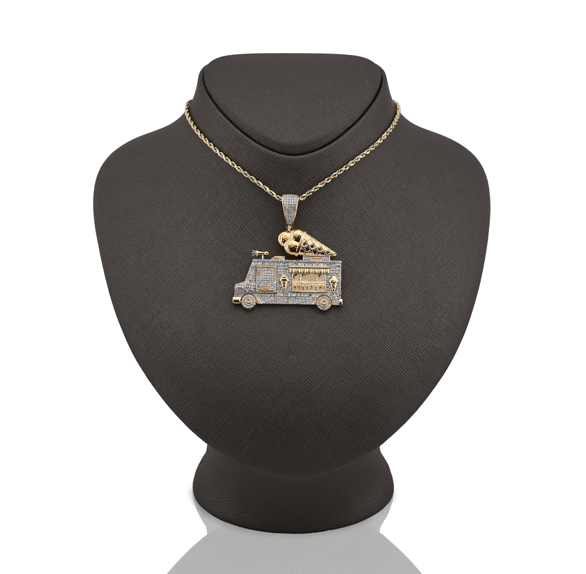 10K Yellow Gold 1.8CT Natural Diamond "Ice Cream" Truck Men Charm 16g Pendant — view 4