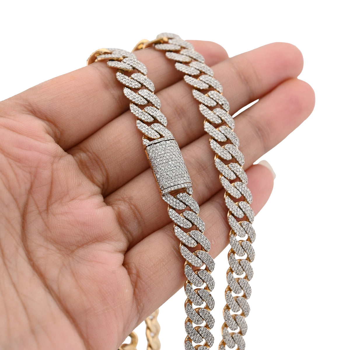 10K Yellow Gold 9.5 CT Natural Diamond Cuban Link Chain 8 MM Men 54.6 g Necklace 22" — view 1