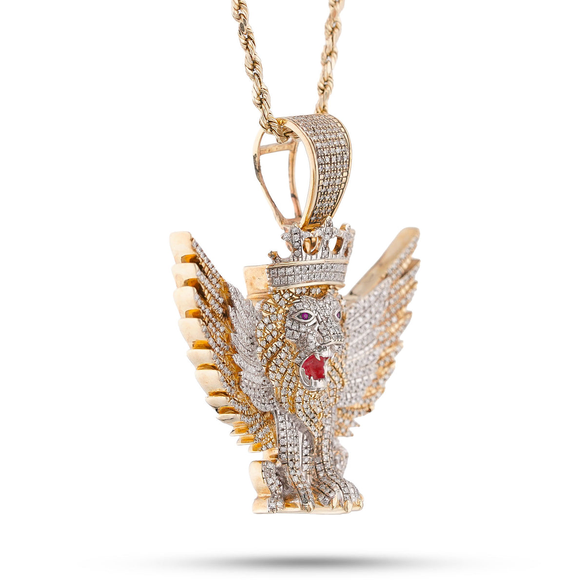 10K Yellow Gold Lion w/ Wings & Crown 4.89CT Natural Diamond Charm — view 5