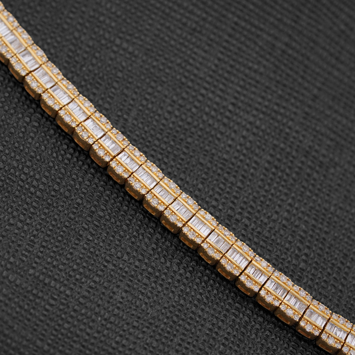 10K Yellow Gold Round/Baguette 4.72CT Natural Diamond 4MM Tennis Chain Men Necklace 18" Chain — view 3