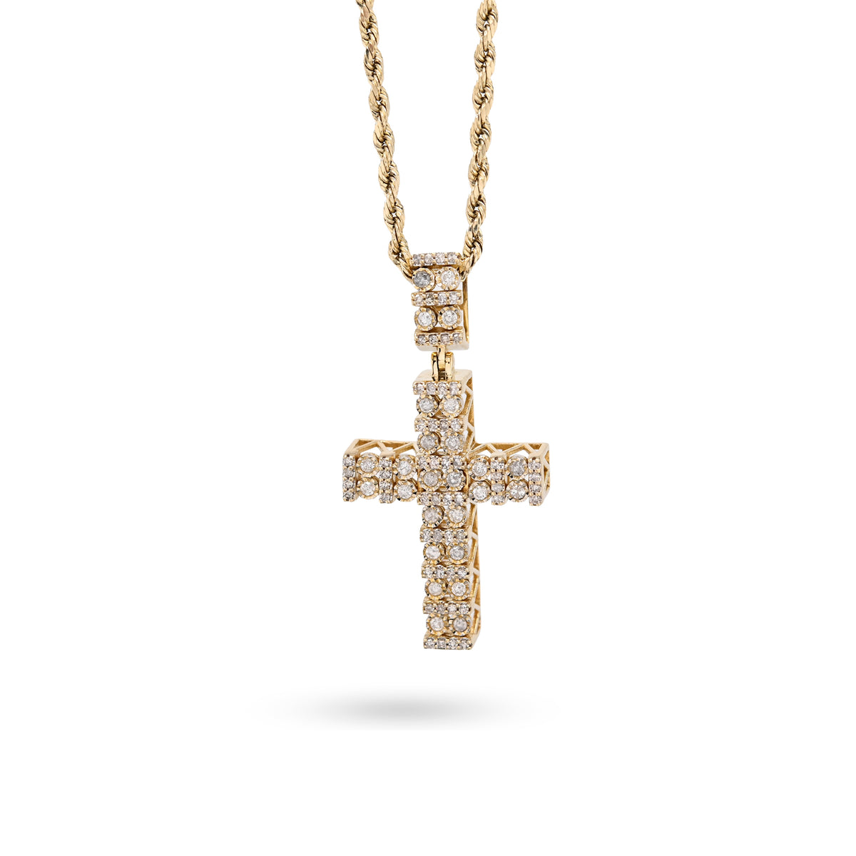 10K Yellow Gold 1.0 CT Natural Diamond Religious Cross Cage Back Men Women Pendant — view 4