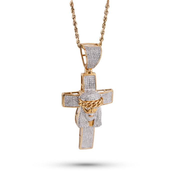 10K Yellow Gold 1.5CT Cross w/ Jesus Head Natural Diamond Charm — view 1
