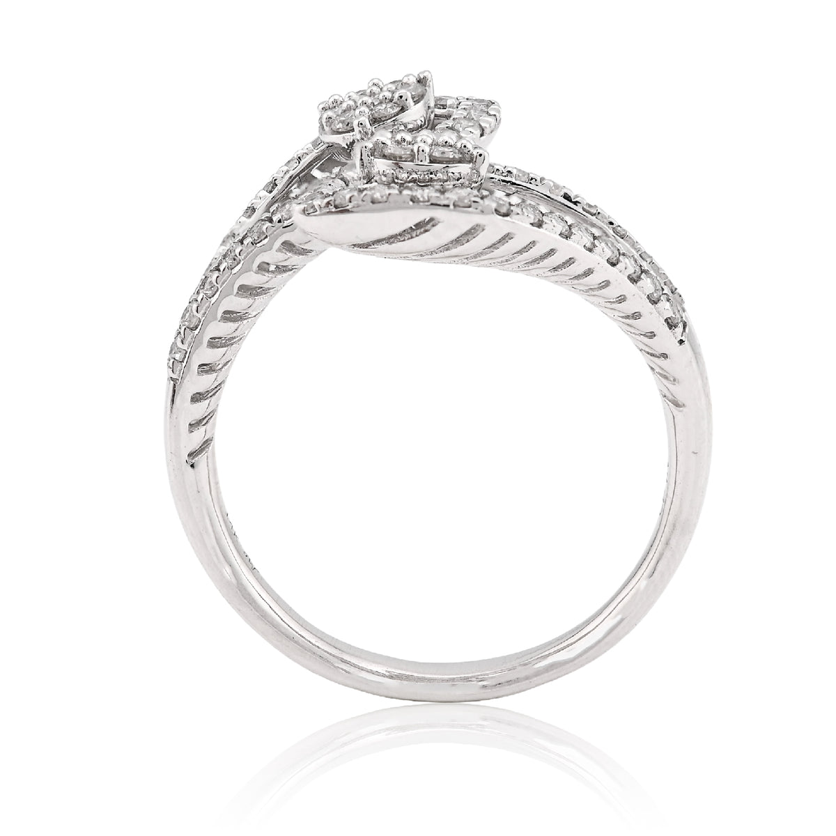 14K White gold 0.50CT natural Diamond Womens Leaf shape Bypass Ring — view 5