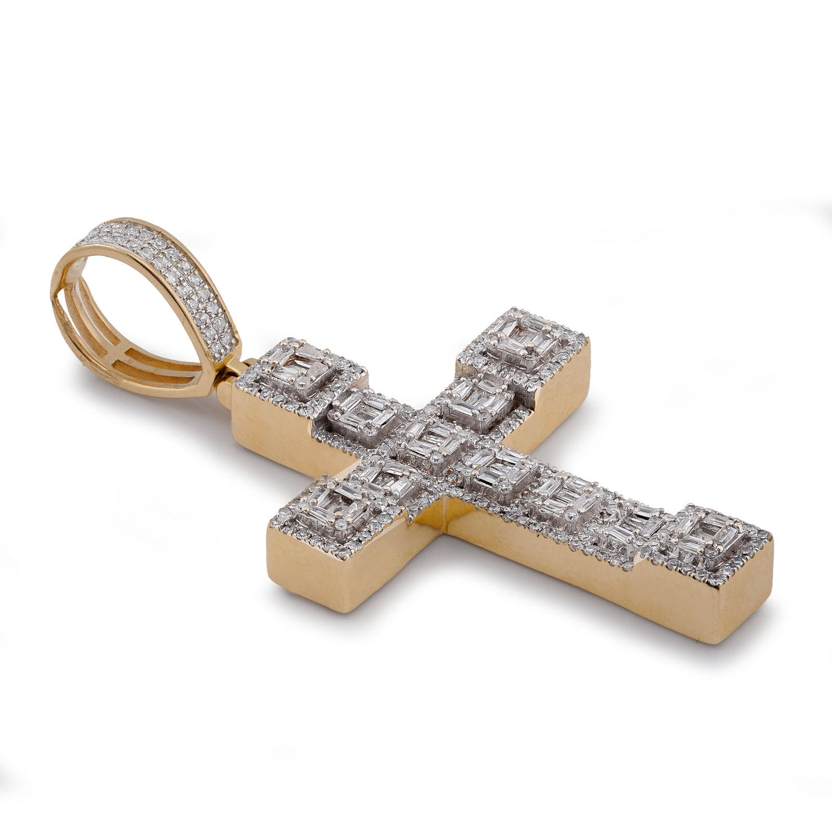 10K Yellow Gold 3CT Natural Diamond Baguette Cross Pendant Men Women Charm — view 7