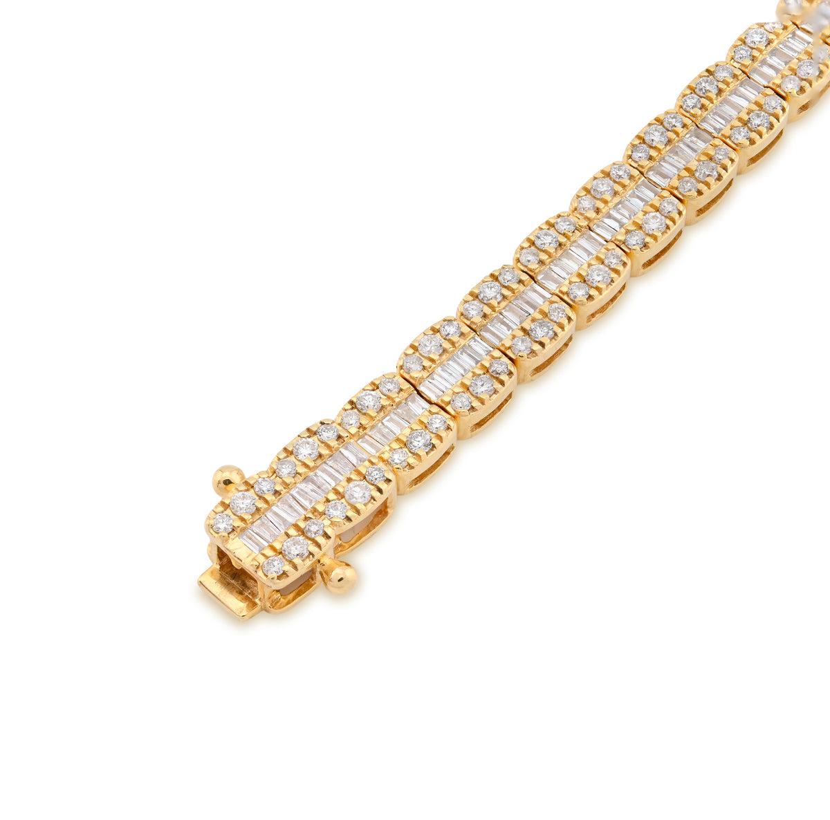 10K Yellow Gold 2.97CT Natural Diamond Round/Baguette 5MM Tennis Bracelet 7" — view 5