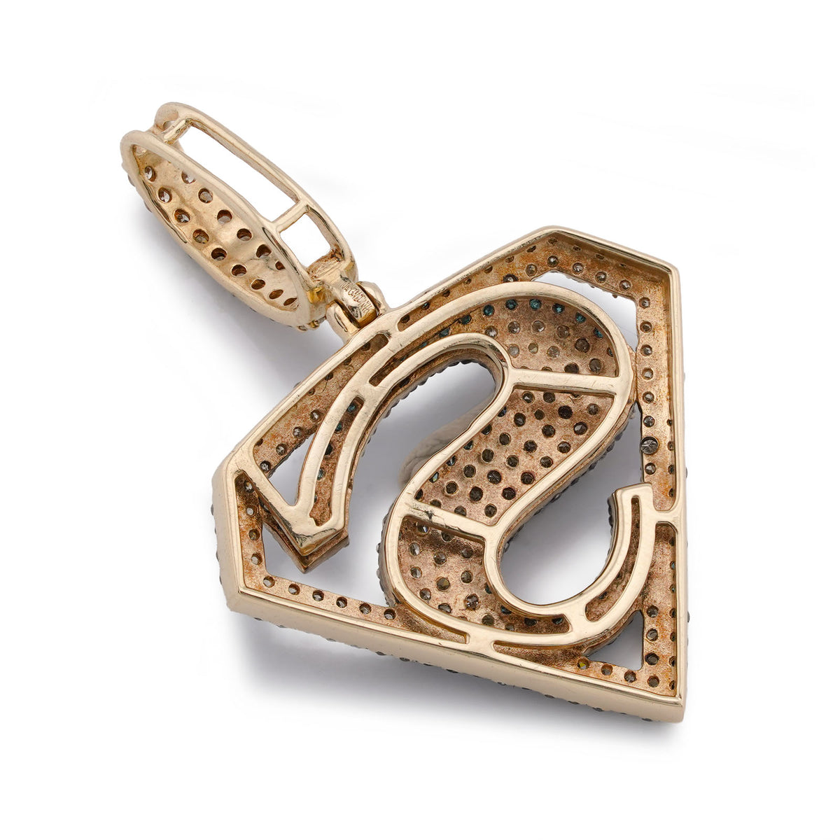 10K Yellow Gold Superman logo Natural Diamond 2CT Men Women Charm Pendant — view 8