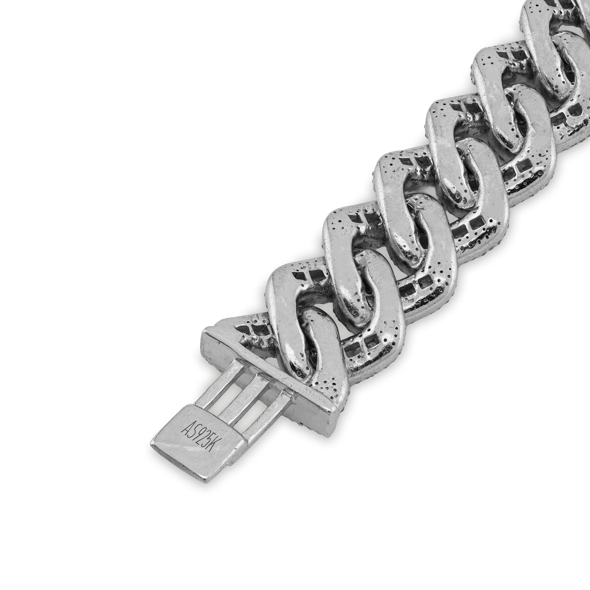 925 SS 9.63CT Natural Diamond Round/Baguette 12MM 8" Cuban Link Men Bracelet 46.5g — view 7