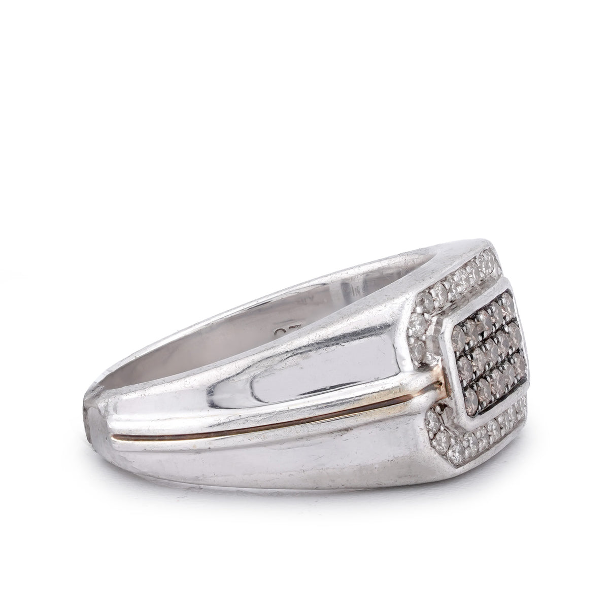 Rectangular Cluster Two Tone 0.7CT Natural Diamond 925 Silver Men Ring