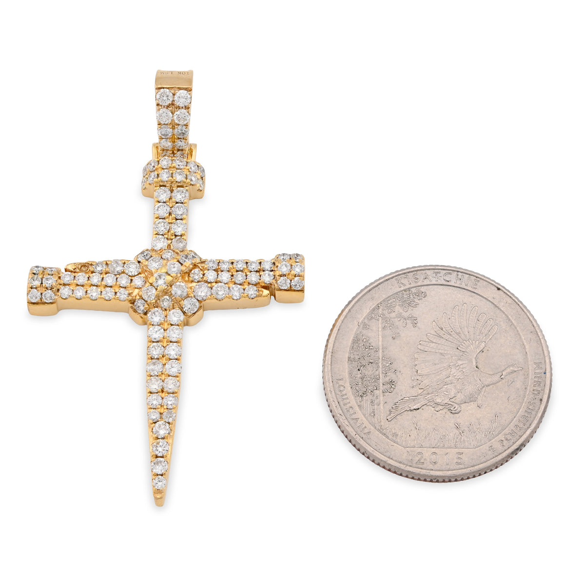 10K Yellow Gold 1.5CT Nail Cross Pendant Natural Diamond Men Women Charm 49.5MM — view 10