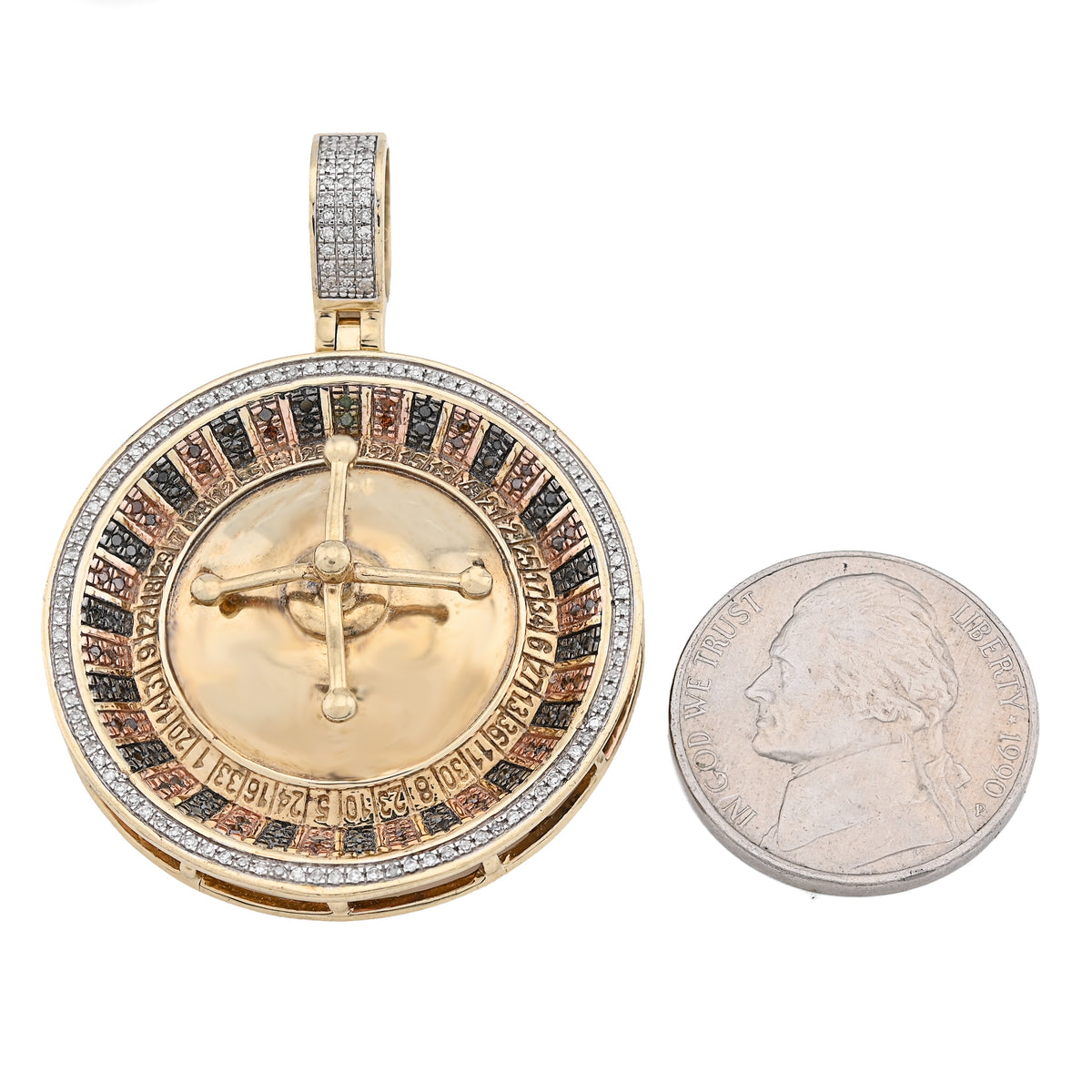 10K Yellow Gold Roulette Casino 0.55Ct Natural Diamond Pendant Men Custom Charm — view 8
