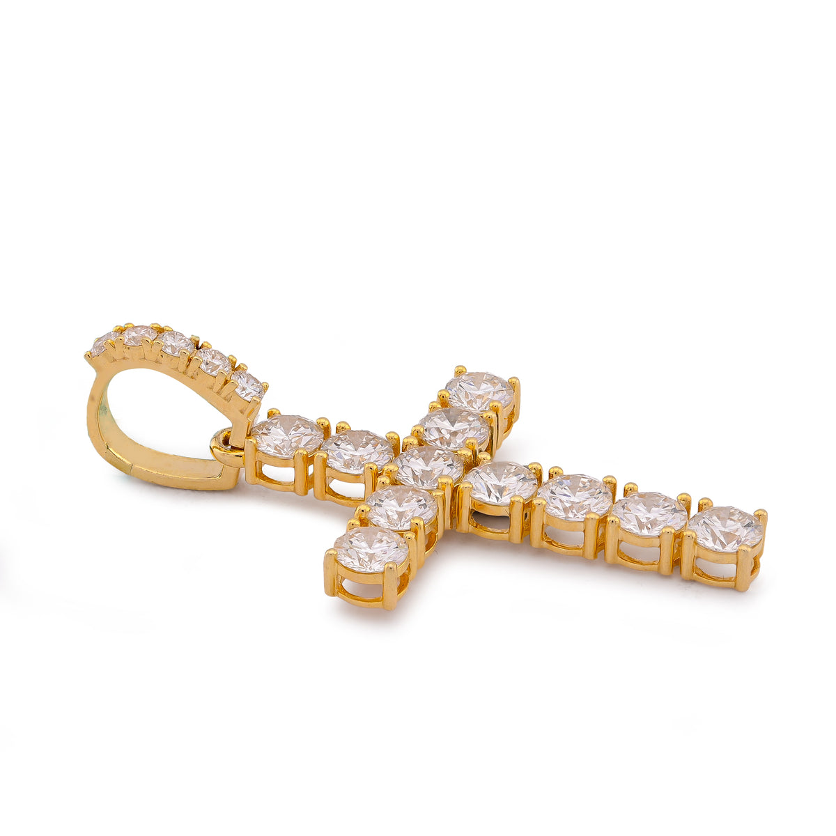 50 Pointer Cross Pendant 10K Yellow Gold 5.70CT Lab Diamond Men Women Charm — view 6