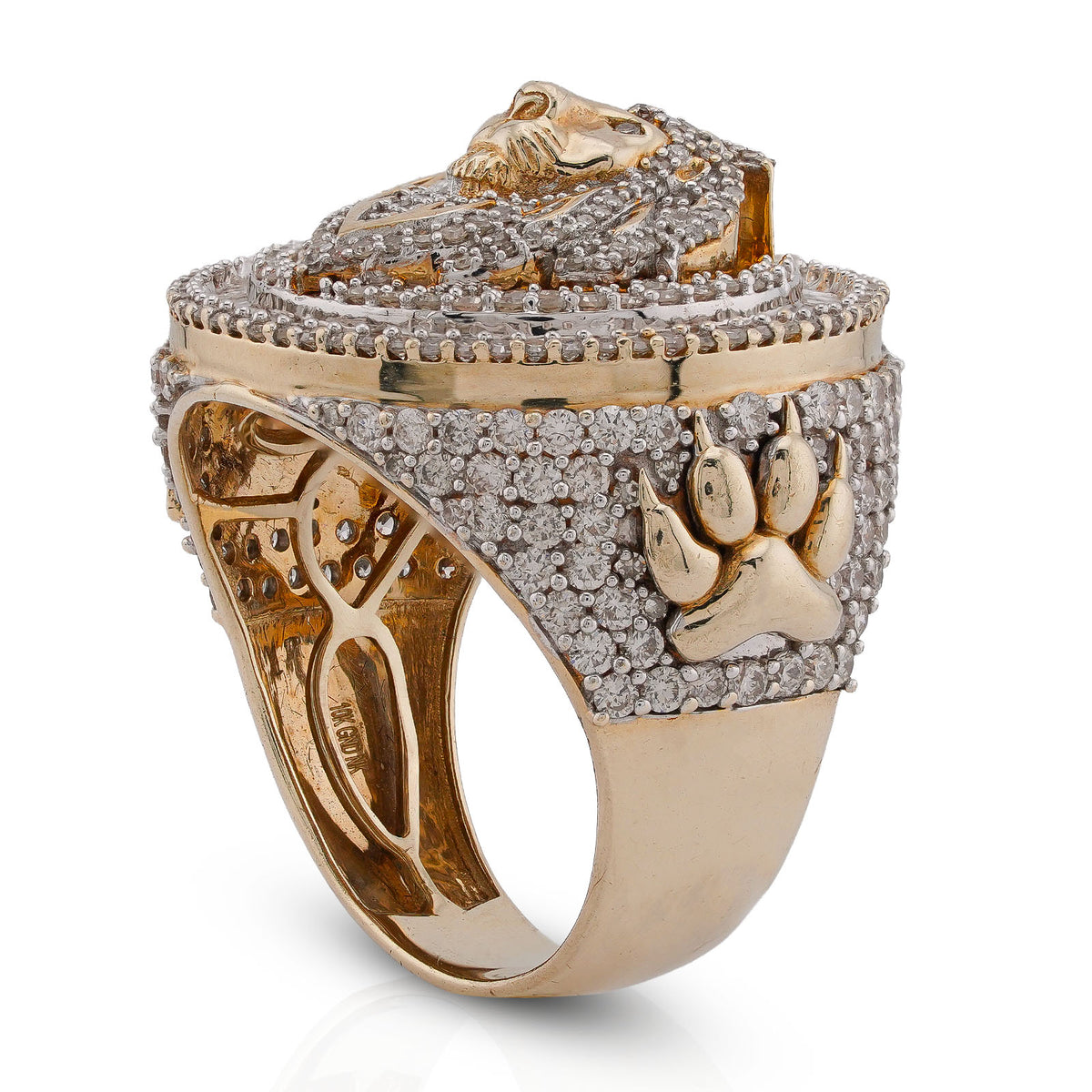 10K Yellow Gold 2.98CT Round/Baguette Natural Diamond Lion Head/Paws Round Shape Men Pinky Ring — view 5