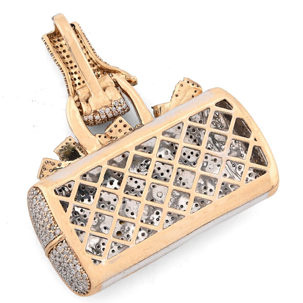10K Yellow Gold 5CT Natural Diamond "IN MY BAG" Women Purse Hand Bail Pendant — view 7